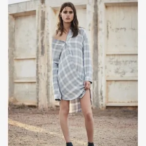 ✅ All Saints Shirt Dress Marlon Check Flannel Mini Light Blue