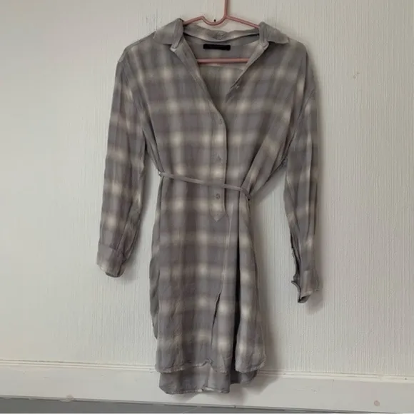 ✅ All Saints Shirt Dress Marlon Check Flannel Mini Light Blue