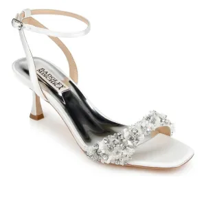 - Badgley Mischka Telissa white satin embellished heels size 8 stores display