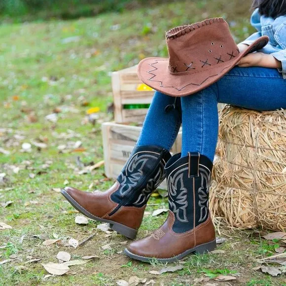 ⭐ Blikcon Girls Glitter Cowgirl Boots Mid Calf Western Toddler Little Big Kid