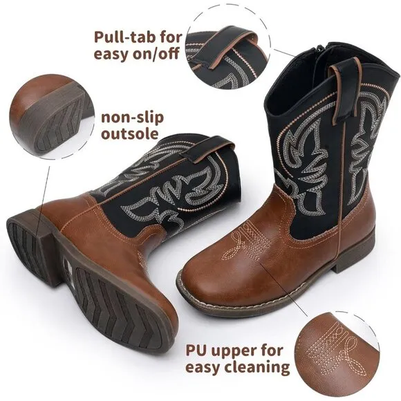 ⭐ Blikcon Girls Glitter Cowgirl Boots Mid Calf Western Toddler Little Big Kid