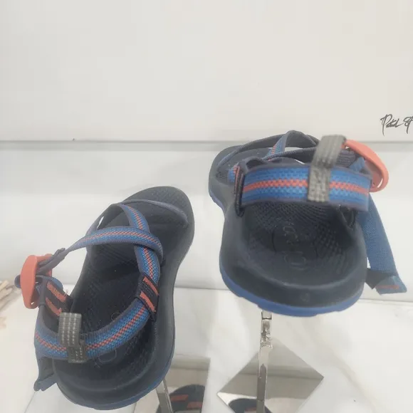 [ CHACOS] BOYS SIZE 4, blue and orange OPEN TOE SPORT SANDAL.