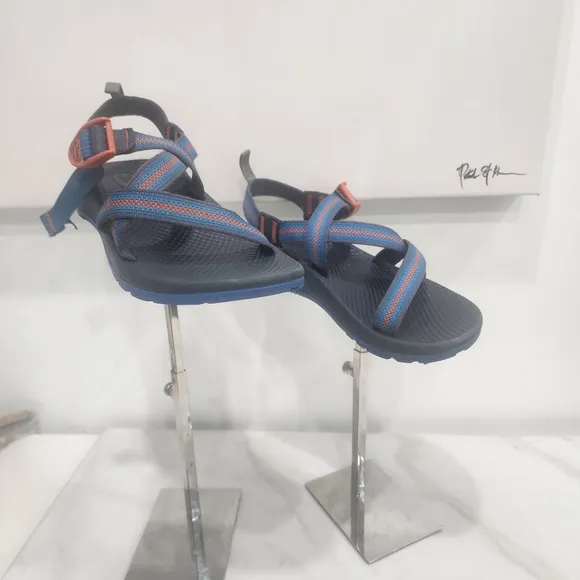 [ CHACOS] BOYS SIZE 4, blue and orange OPEN TOE SPORT SANDAL.