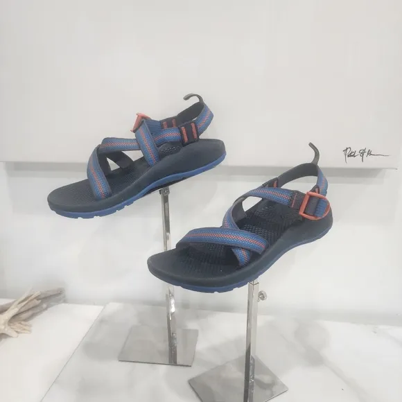 [ CHACOS] BOYS SIZE 4, blue and orange OPEN TOE SPORT SANDAL.