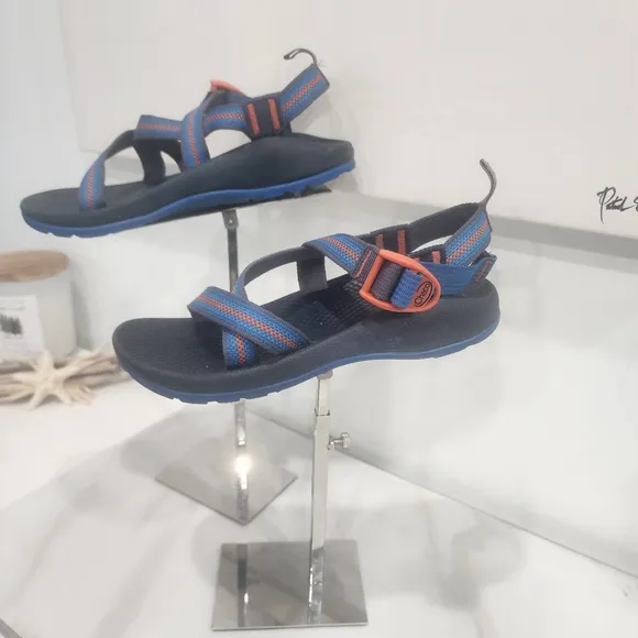 [ CHACOS] BOYS SIZE 4, blue and orange OPEN TOE SPORT SANDAL.