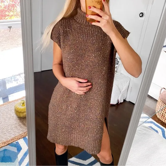 🍂 ESPRIT BROWN MULTI KNIT TURTLENECK SLIT SWEATER DRESS/TUNIC!