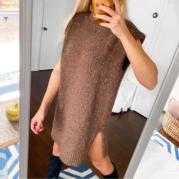 🍂 ESPRIT BROWN MULTI KNIT TURTLENECK SLIT SWEATER DRESS/TUNIC!