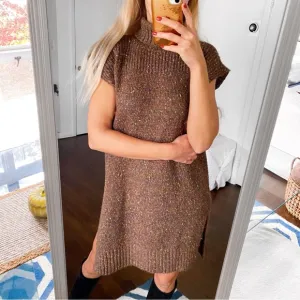 🍂 ESPRIT BROWN MULTI KNIT TURTLENECK SLIT SWEATER DRESS/TUNIC!