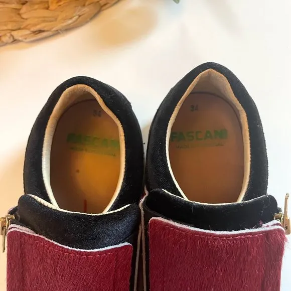• Fascani Side Zip Black Velvet / Red Fur Shoes •