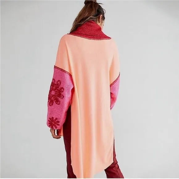 💕 FREE PEOPLE make it cozy swit knit turtleneck tunic top size M, ash combo