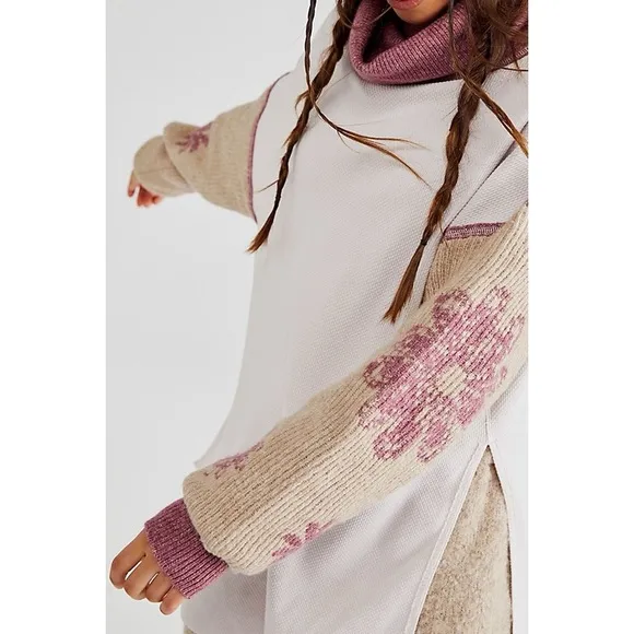 💕 FREE PEOPLE make it cozy swit knit turtleneck tunic top size M, ash combo
