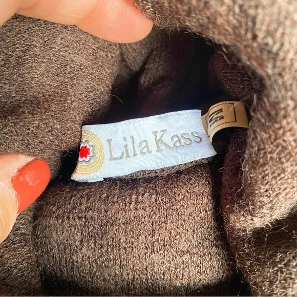 🤎 LILA KASS BROWN WOOL BLEND TURTLENECK LONG SLEEVE LOOSE FIT DRESS!
