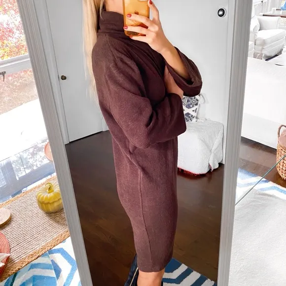 🤎 LILA KASS BROWN WOOL BLEND TURTLENECK LONG SLEEVE LOOSE FIT DRESS!