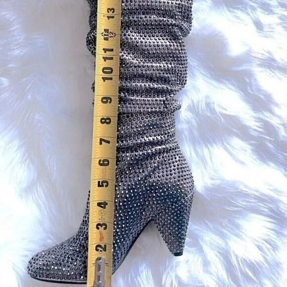 - NEW I.N.C Gerii grey Metallic Slouch Studded Boots Women shoes Pewter |5…