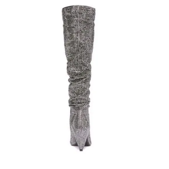 - NEW I.N.C Gerii grey Metallic Slouch Studded Boots Women shoes Pewter |5…