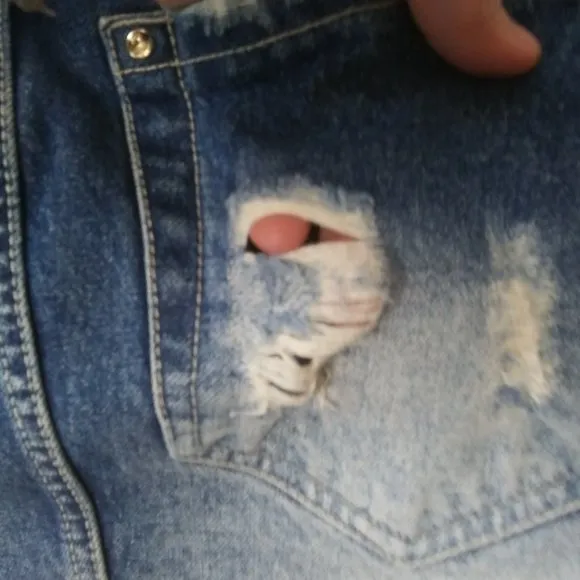 - NWOT Lanca Perfume sexy distressed cotton denim mini skirt lots of branding