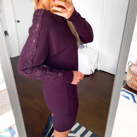🍇 ORSAY PURPLE LACE WOVEN LONG SLEEVE DRESS!