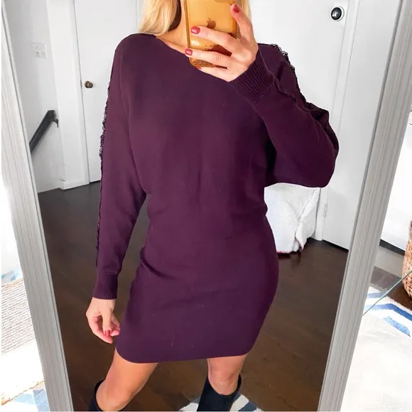 🍇 ORSAY PURPLE LACE WOVEN LONG SLEEVE DRESS!
