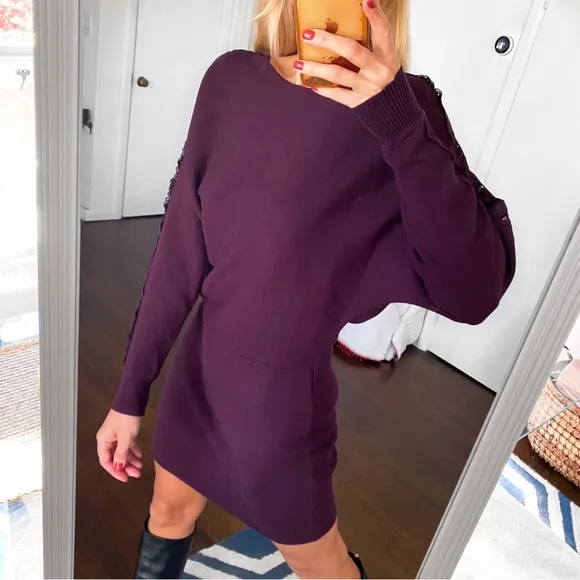 🍇 ORSAY PURPLE LACE WOVEN LONG SLEEVE DRESS!