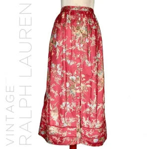 1980s Vintage Ralph Lauren Pearl Snap Red Floral Prairie Skirt – Size 2P