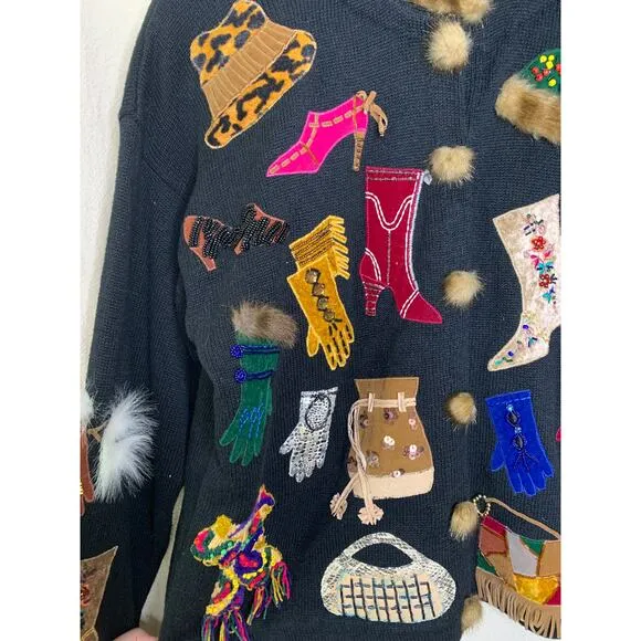 1990s Design Options Purses Shoes Fashionista Fran Mob Fur Teacher Cardigan M