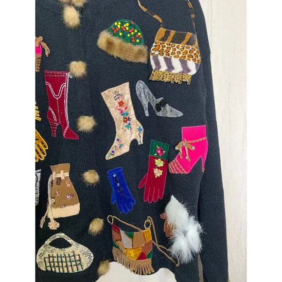 1990s Design Options Purses Shoes Fashionista Fran Mob Fur Teacher Cardigan M
