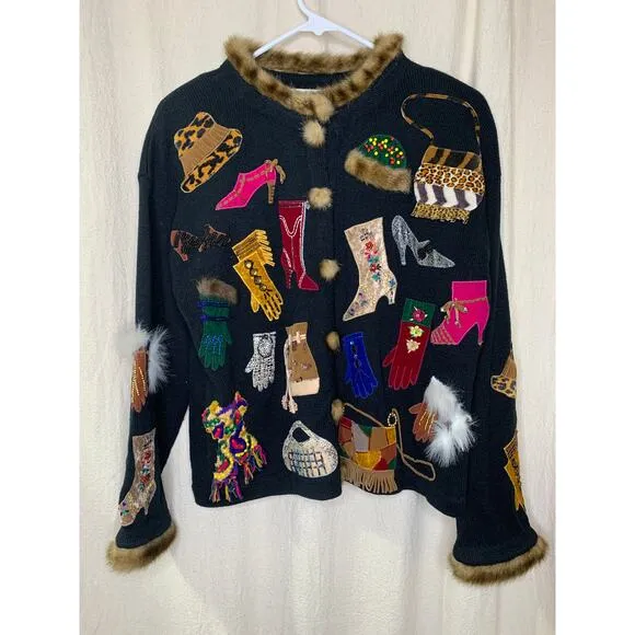 1990s Design Options Purses Shoes Fashionista Fran Mob Fur Teacher Cardigan M