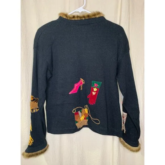 1990s Design Options Purses Shoes Fashionista Fran Mob Fur Teacher Cardigan M