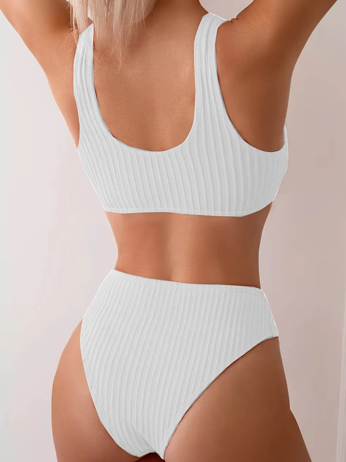 2 Piece Rib Knit High Stretch V Neck Strapless Bikini Set - Stylish Swimsuits for Women with Customized Fit, Machine Washable, Solid Color, No Printing - Perfect for Swimming