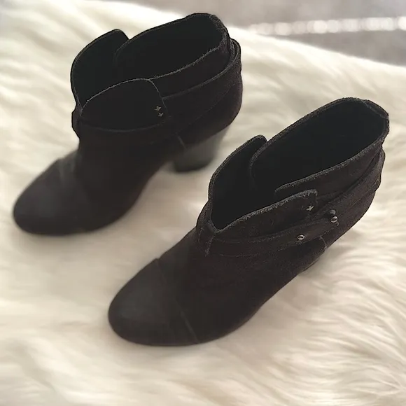 #243 Rag &amp; Bone Soft Black Distressed Boho Leather Heel Boots