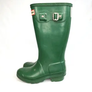 27) HUNTER Hunter Green waterproof boots Reflectors Sz. Boys 1 Girls 2