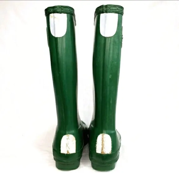 27) HUNTER Hunter Green waterproof boots Reflectors Sz. Boys 1 Girls 2