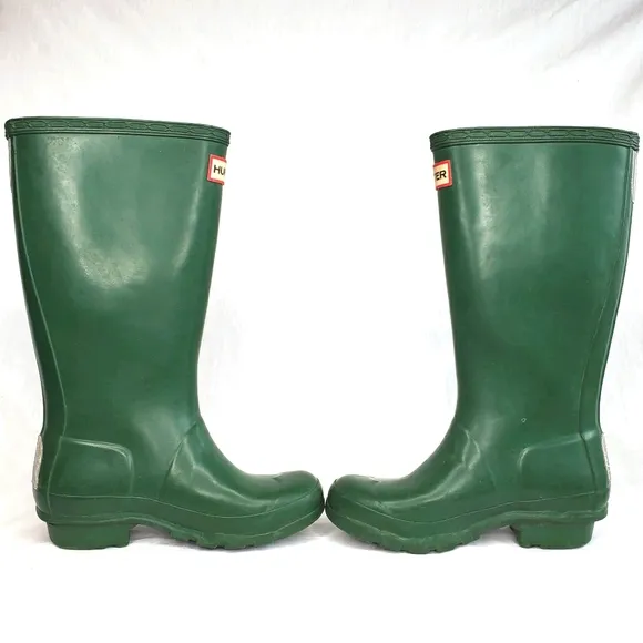 27) HUNTER Hunter Green waterproof boots Reflectors Sz. Boys 1 Girls 2