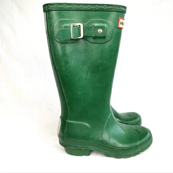 27) HUNTER Hunter Green waterproof boots Reflectors Sz. Boys 1 Girls 2