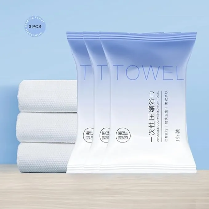 3 Pcs Disposable Bath Towels, 55 x 27 inch Travel Bath Towel, Portable Towels Camping Wipes Magic Towels Compressed Bath Towel Wash Cloth for Hiking, Beach,Swimming and Traveling- Portable & Reusable