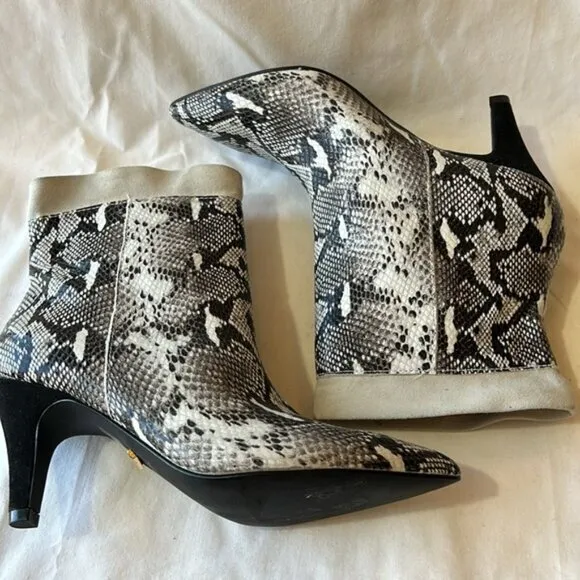 42 Gold Ojai Snakeskin Print Pointed Toe Heeled Leather Ankle Boot-Size 7  NWOB