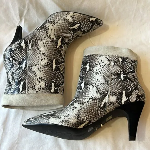 42 Gold Ojai Snakeskin Print Pointed Toe Heeled Leather Ankle Boot-Size 7  NWOB