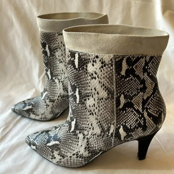 42 Gold Ojai Snakeskin Print Pointed Toe Heeled Leather Ankle Boot-Size 7  NWOB