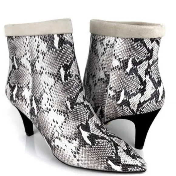 42 Gold Ojai Snakeskin Print Pointed Toe Heeled Leather Ankle Boot-Size 7  NWOB