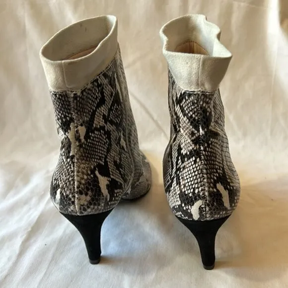 42 Gold Ojai Snakeskin Print Pointed Toe Heeled Leather Ankle Boot-Size 7  NWOB