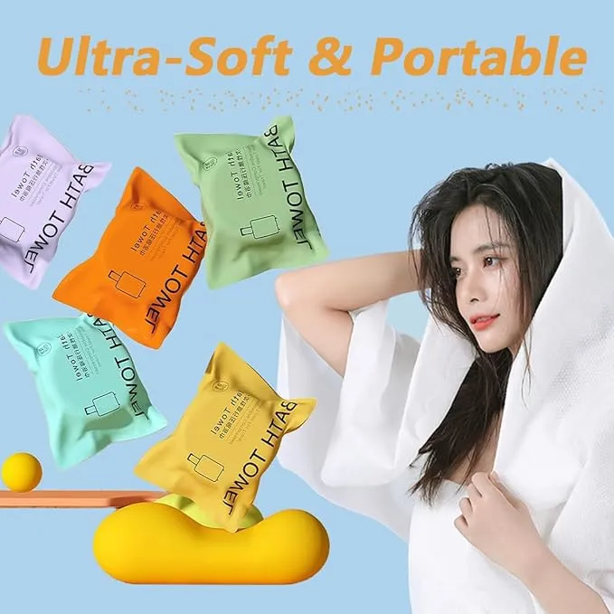 5 Pcs Disposable Bath Towels Tablets,55 x 27 inch Disposable Towels for Travel,Water Absorption Strong,Suitable for Hiking,Camping, Beach,Swimming and Traveling- Portable Light and Reusable