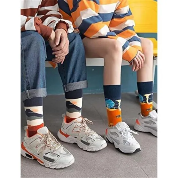 6 Pair Fun Dress Socks: Funny Novelty Colorful Cotton Crew Socks For Men 7-13