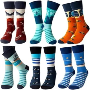 6 Pair Fun Dress Socks: Funny Novelty Colorful Cotton Crew Socks For Men 7-13