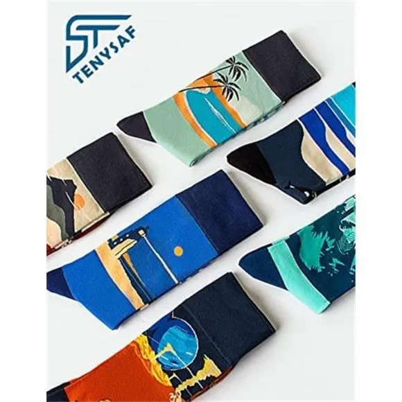 6 Pair Fun Dress Socks: Funny Novelty Colorful Cotton Crew Socks For Men 7-13