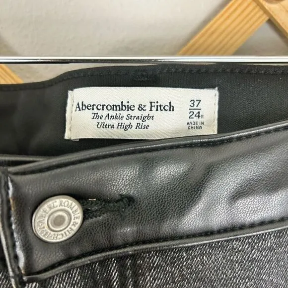 ABERCROMBIE &amp; FITCH Mixed Fabric Curve Love Ultra High Rise Ankle Straight Jean