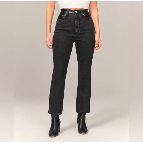 ABERCROMBIE &amp; FITCH Mixed Fabric Curve Love Ultra High Rise Ankle Straight Jean