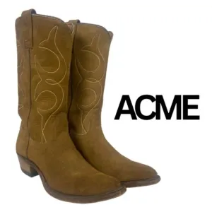ACME Vintage Cowboy Suede Snip Square Point Cowgirl Boots - Size 6.5 A 89437