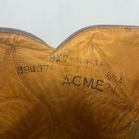 ACME Vintage Cowboy Suede Snip Square Point Cowgirl Boots - Size 6.5 A 89437