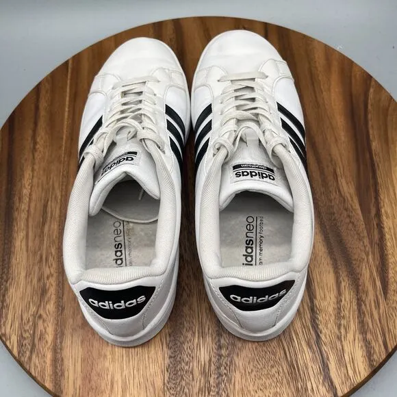 Adidas Cloudfoam Casual Shoes Mens Size 11.5 White Black Stripe Sneakers Comfort