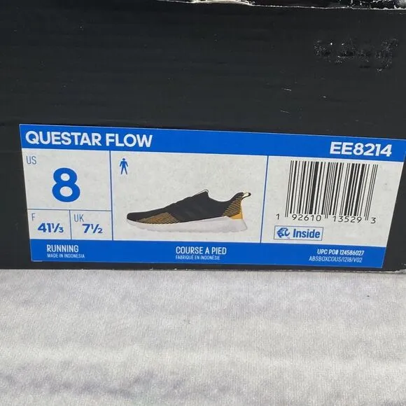 Adidas Cloudfoam Questar Flow Mens Size‎ 8 EE8214 Black Gold Running Shoes W/Box